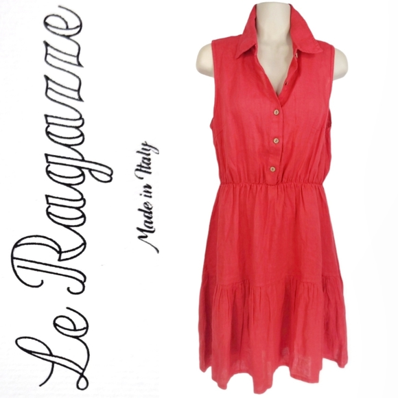 le Regazze Dresses & Skirts - LE REGAZZE Made in Italy Linen Fit and Flare Dress Sz M